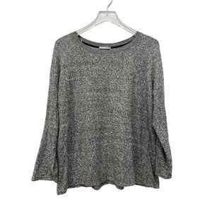 Zara Women Sz L Soft Spun Sweater Heather Gray Scoop Neck Long Sleeve NWT